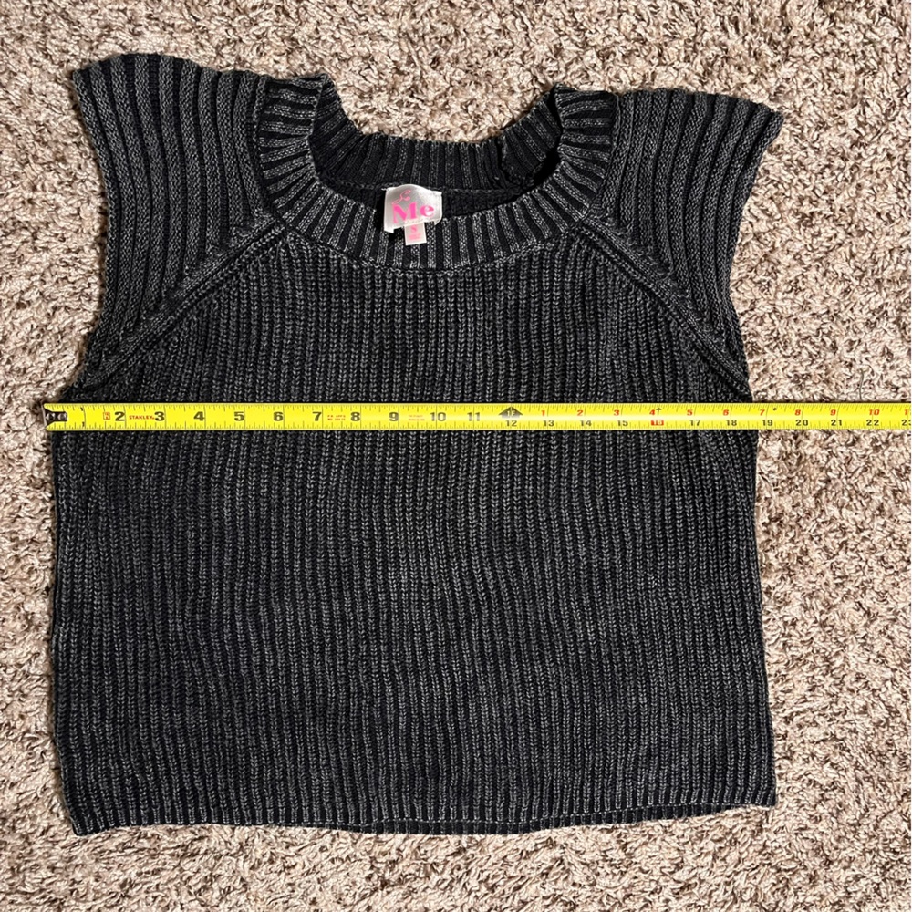 So Me Women Gray Acid Wash Cotton Knit Sweater Vest Cap Sleeve ST2313-01 Small - Picture 6 of 6